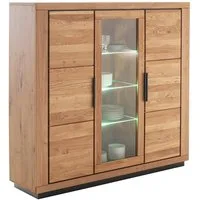 Lomadox Highboard GIUSTINO-06, Eiche teilmassiv geölt, Massivholzfronten, LED-Beleuchtung