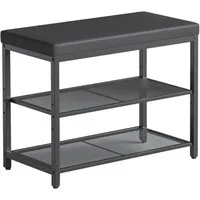 Mondeer Schuhbank Schuhregal (3-stufiges), Gepolsterte Bank mit Kissen und Netzregalen, 60 x 50 x 30 cm