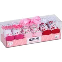 BRUBAKER Socken Babysocken für Mädchen 0-12 Monate (3-Paar, Baumwollsocken mit Blumenmotiven und Rüschen) Baby Geschenkset für Neugeborene in Geschenkverpackung mit Schleife