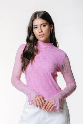 Colourful Rebel - Nena Lace High Neck Top light pink - Gr. - S