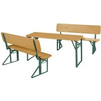 roba® Kindersitzgruppe Outdoor Party-Garnitur für Kinder, natur/grün, aus Holz, (3-tlg), mit Lehne