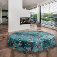 laro Tischdecke Wachstuch-Tischdecken Kirschblüten Blau Rund 140cm