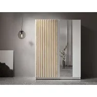 Home affaire Kleiderschrank Kleiderschrank Camden mit Spiegel, 4 Einlegeböden und Kleiderstange Garderobe mit 2 Schwebetüren und Lamellen, BxHxT 150,5x198,5x61,6 cm