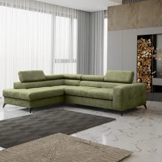 Ecksofa Schlafsofa AMADEO Stoff Anafi Limettengrün Ottomane Links