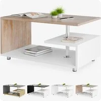 Casaria Couchtisch Orlando, Stauraum 3 Ablagen Holz Modern Höhenverstellbar 95x55x50cm Weiß Eiche