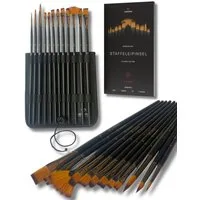 LIEBERGE Malpinsel Premium Set – 12 Langpinsel für Acryl, Aquarell, Öl, inkl. Präsenter, (Set, 12 St., Pinselpräsenter, Flachpinsel, Fächerpinsel, Rundpinsel, Schrägpinsel), langer Stiel, Synthetikhaar, vegan, hohe Farbaufnahme, Profis