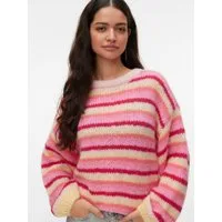 Vero Moda Strickpullover VMMAYBE STRIPE LS O-NECK PULLOVER NOOS Kunstfaser, loose fit