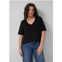 s.Oliver Kurzarmshirt T-Shirt Flammgarn-T-Shirt mit Ausschnitt-Detail