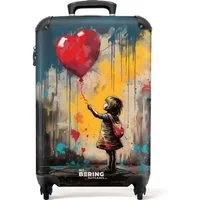 NoBoringSuitcases.com© Hartschalen-Trolley Mädchen mit Luftballon im Graffiti-Stil 55x35x20cm, 4 Rollen, Reisetasche mit Rollen, Koffer Handgepäck Flugzeug