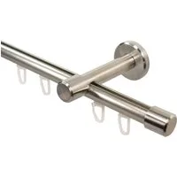 iso-design Gardinenstange Innenlauf 16 mm Farbe Edelstahl Wandabstand 7 cm Endstück Kappe, Ø 16 mm, 1-läufig, Fixmaß, mit Bohren, Aluminium, Innenlaufprofil mit Metallsäge kürzbar