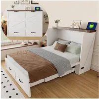 Flieks Schrankbett Klappbett Ausziehbett Holzbett 140x200cm mit Steckdose