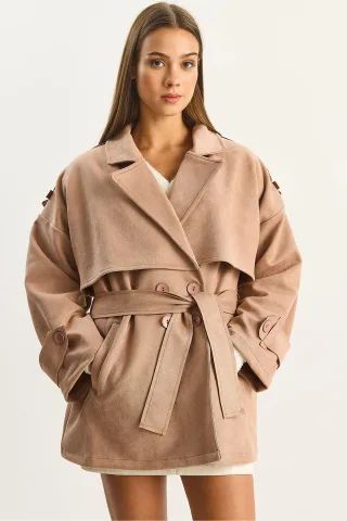 Oversize Kunstwildleder-Trenchcoat