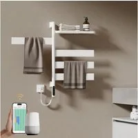 EMKE Elektrischer Badheizkörper Handtuchheizkörper, 180° drehbar, mit WLAN-, App- und Sprachsteuerung, Timer 1–24 h, 30–70 °C, IP45, FI-Schutzstecker, 76,9 × 45 cm, 120 W