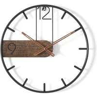 AIMAX Wanduhr aus Metall, Vintage Wanduhr wohnzimmer, Groß XL Ø40 cm, Retro Uhr Wand (Wanduhr mit Metallrahmen (Schwarz/Braun)– Lautlos, batteriebetrieben)
