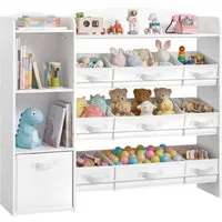 SONGMICS Spielzeugtruhe Kinderregal, Bücherregal, Spiegelregal, 2/4 offene Fächer, 9 mittlere flexible und 1 seitliche Boxen,113,1x30x104cm