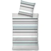 LIVING DREAMS Bettwäsche Biber Bettwäsche BLUE STRIPE organic cotton, Biber, 2 teilig, kuschelig weiches Bettwäsche-Set mit Bordüren Streifen BIO Baumwolle