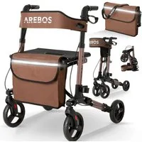 Arebos Rollator Aluminium faltbar 6-fach höhenverstellbar mit Tasche belastbar 136 kg, Ergonomische Griffe – komfortabel für lange Nutzung ohne Ermüdung