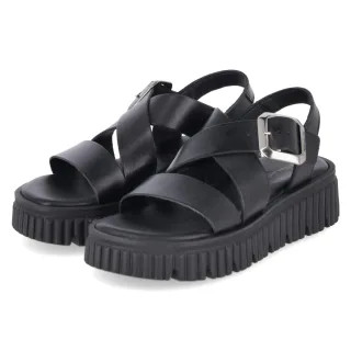 Tamaris Plateau-Sandalen - Gr. 36 - Schwarz - Glattleder