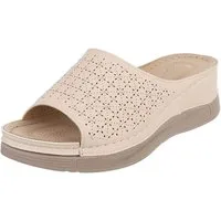 Ital-Design Damen Pantolette mit Lochmuster und Komfortsohle Plateausandaletten (91849126) Keilabsatz/Wedge Keilsandaletten in Beige