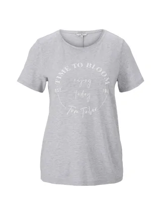 Tom Tailor - Print T-Shirt mit Bio-Baumwolle comfort grey melange - Gr. - M