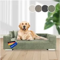 Rohrschneider Tiersofa Hundesofa Cord hoher Rand, waschbarer Bezug 4 Farben, robuster Cordstoff aus 100% Polyester, inkl. 2x Dekokissen