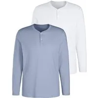 H.I.S Langarmshirt - Henleyshirt langarm (Packung, 2-tlg) Langarm, Shirt mit Knopfleiste aus strukturierter Baumwoll-Qualität