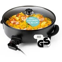 GOURMETmaxx Elektrische Pfanne 1500W metallic schwarz 42cm mit Deckel & Trenner, 1500 W, Pasta Pizza ohne Herd zubereiten Antihaftbeschichtung mit Cool-Touch