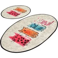 L'Essentiel Maison Badematte 100% POLYESTER, 10 mm L2389, Höhe 10 mm, rutschhemmend beschichtet, Antibakterielle Eigenschaften, Polyester, oval, Badematte+WC-Vorleger, Badteppich-Set (2 Teile) aus 100% Polyester