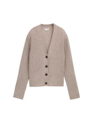 Tom Tailor - Cardigan mit Rippstruktur soft taupe melange - Gr. - XXXL