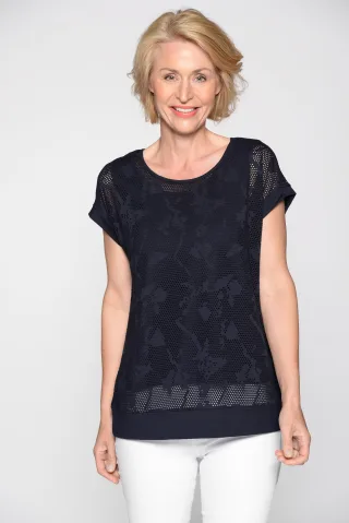 CLARINA - Rdh.-Shirt, 1/2 Arm, uni marine - Gr. - 38