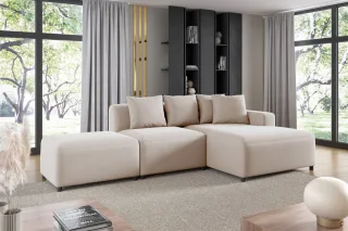 Ecksofa Designersofa MEGAN XS inkl. Hocker Stoff Salvador Hellbeige Ottomane ...