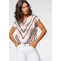Laura Scott Shirtbluse im Materialmix mit Satin, verschiedene Muster für jeden Geschmack, femininer Stil, Rundhalsausschnitt, lockere Passform