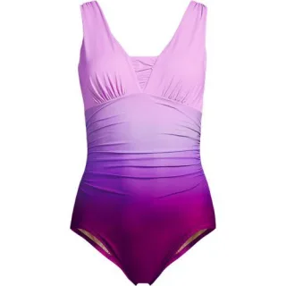 Shape-Badeanzug mit V-Ausschnitt SLENDER für Damen in F-Cup, Damen, size: regular, Lila, Nylon-Mischung, by Lands' End