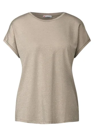 Street One - Shirt mit Glitzerstreifen beige - Gr. - 36