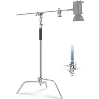 Neewer SC320 Lite Edelstahl C-Stativ, Höhenverstellbar 146-320 cm Lampenstativ (128 cm Haltearm, 2 Griffköpfe für Studio Monolicht Softbox Reflektor)