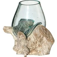 Wogeka Dekovase Glas-Vase auf weißem Wurzelholz Teakholz Gamal