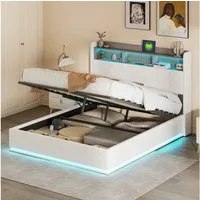 Simurq Polsterbett LED Doppelbett 140x200cm, Hydraulisch Stauraumbett Samt (1-tlg., LED-Beleuchtung, USB Ladestation), Modernes Jugendbett Boxspringbett mit Bettkasten und Lattenrost