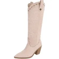 Ital-Design Damen Westernstiefel kniehoch mit Blockabsatz Westernstiefel (92078787) Blockabsatz Stiefel in Beige