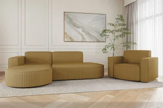 Sofa Set 2-teilig Sessel und Ecksofa PALMA XS Stoff Scala Senfgelb Ottomane L...