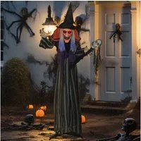 Outsunny Dekofigur mit LED-Lichter, Soundfunktion, verstellbare Arme, Körper (Halloween Hexe, 1 St., 160 cm Halloween Dekoration), Garten Dekofigur in Lebensgröße für Party