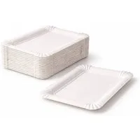 PACKEO Pappteller Einweg-Servierschale aus Pappe, Kuchtenteller, rechteckig 20 × 13 cm, (250 St), - Weiss