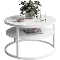Lookway Couchtisch CIRI GLASS 60 mit weißem Gestell und Ablage (1 Tische), Durchmesser: ⌀ 60 cm