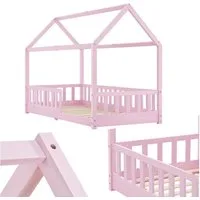 Juskys Kinderbett Marli, 90x200 cm, Hausoptik mit Dach, Holz, Rausfallschutz, 3 - 10 Jahren