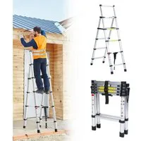 Clanmacy Teleskopleiter Aluminium Teleskopleiter 1,7M Silber, Leiter Ausziehbar Klappleiter, M (Teleskopleiter,Anlegeleiter,Klappleiter,Schiebeleiter, Hochleistungs-Teleskopleiter, Hochwertiges Aluminiummaterial), Mühelose Portabilität Unabhängige Ve