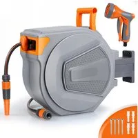 TLGREEN Gartenschlauch 30+2M Schlauchaufroller mit Automatisches Aufrollen, 180° Schwenkbar & Automatische Aufrollung, 9 Modi Wasserschlauch Aufroller