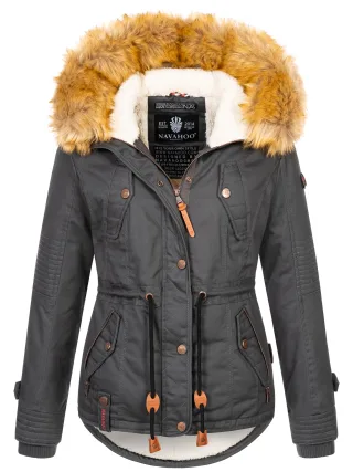 Navahoo Damen Winterjacke Pearl – Kurz-Parka mit Teddyfell & Abnehmbarem Kunstfellkragen