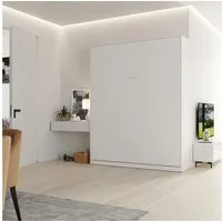 SMARTBett Schrankbett Wandklappbett 100/ 140/ 160x200 cm Weiß mit Gasdruckfedern, zwei Klickgurte