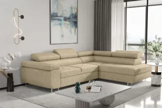 Ecksofa Sofa JADE Stoff Ascot Champagner mit Schlaffunktion Ottomane Rechts