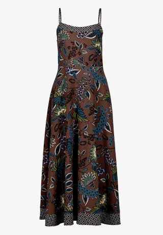 zero - Maxikleid mit floralem Muster brown/petrol - Gr. - 44