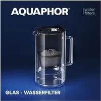 AQUAPHOR Wasserfilter Glas- Filterkanne mit Filterkartusche MAXFOR, bis 200l.Kapazität, Zubehör für Filterkartuschen Maxfor+, Maxfor+ Mg. (Magnesium), Maxfor+H (für hartes Wasser, reduziert mehr Kalk), /Farbe schwarz